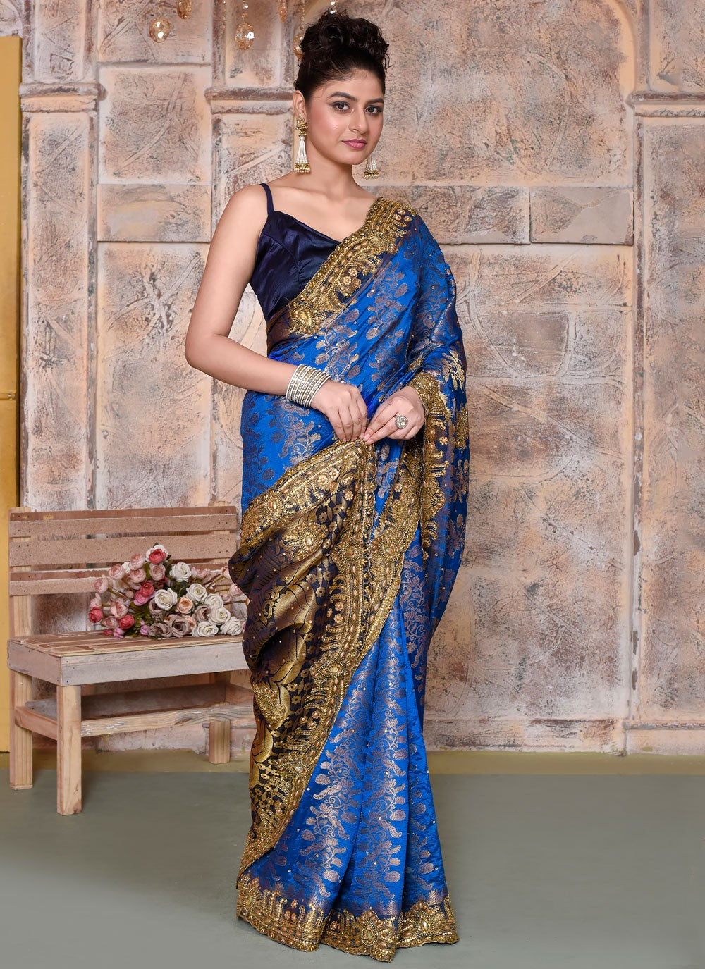 Classic Embroidered Kanjivaram Silk Saree - S7820