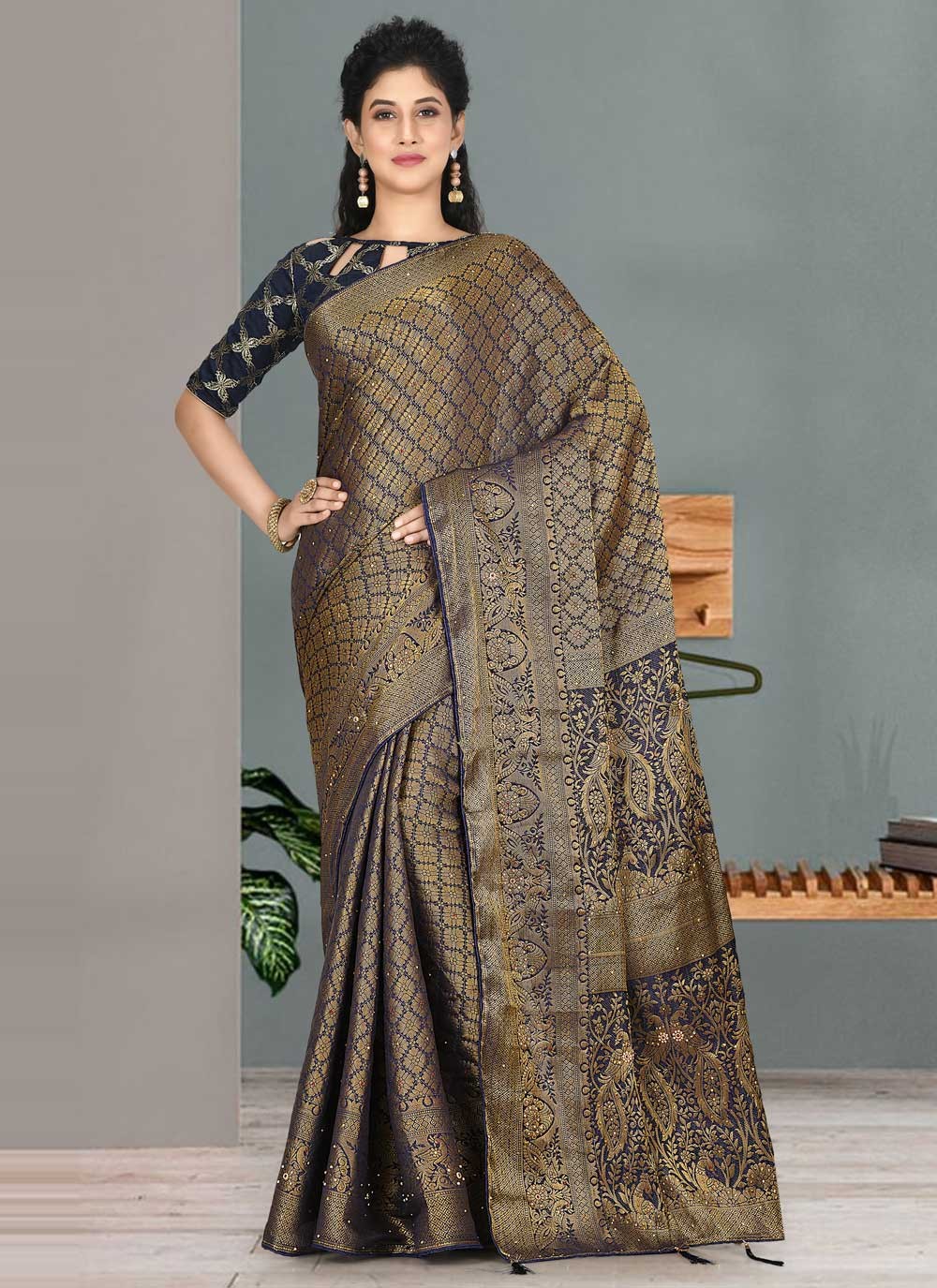 Traditional Embroidered Kanjivaram Silk Saree - S0729