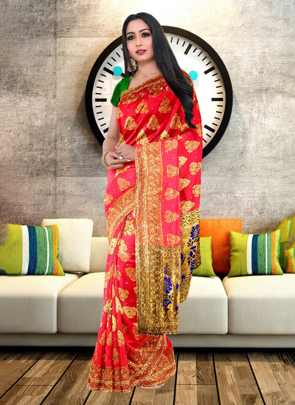 Trendy Embroidered Kanjivaram Silk Saree - S3435