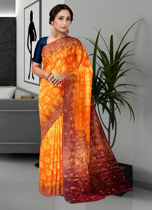 Trendy Embroidered Kanjivaram Silk Saree - S3435