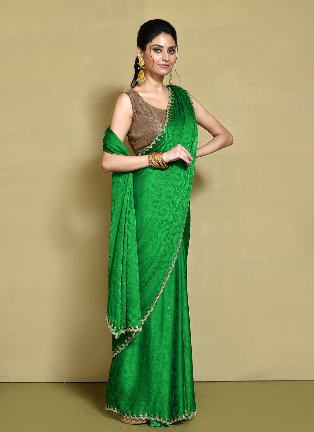 Contemporary Hand Embroidery Organza Saree - S9227