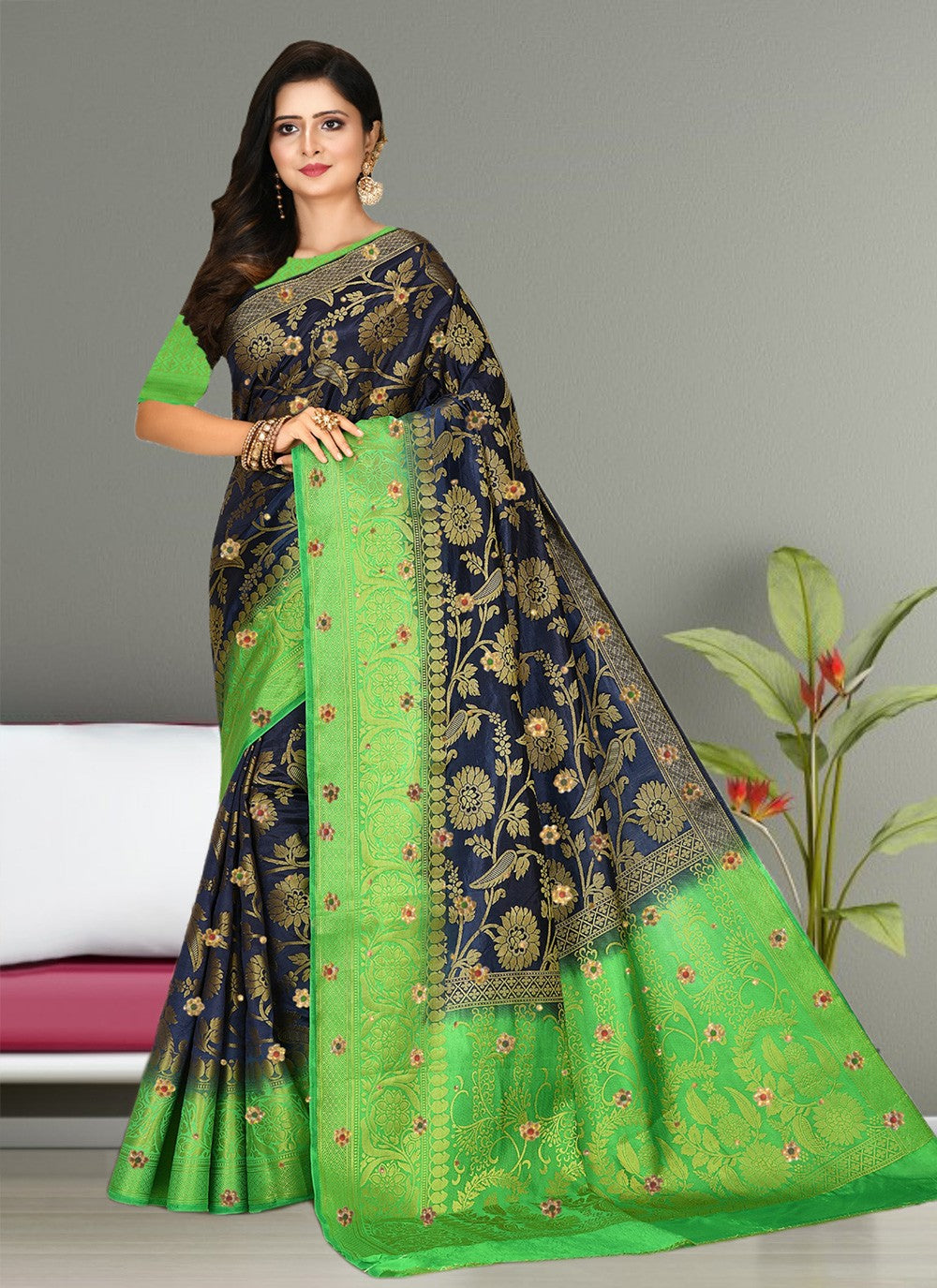 Contemporary Embroidered Silk Saree - S3339