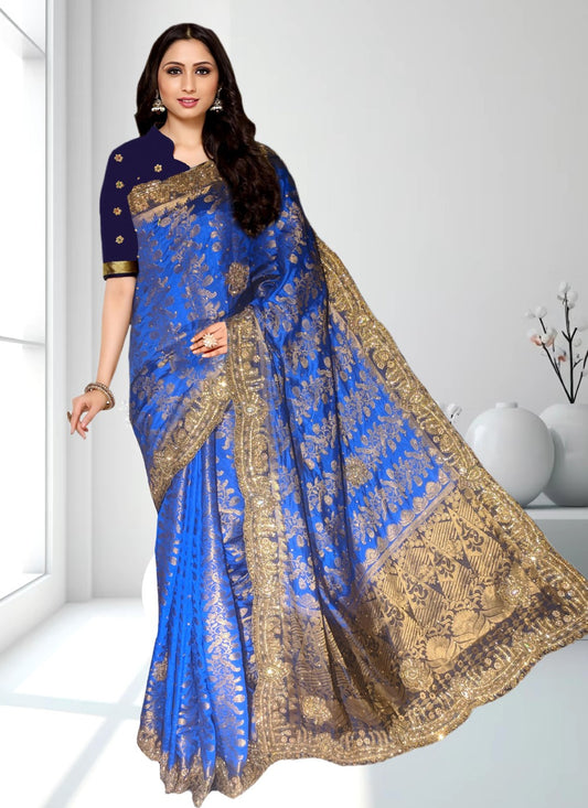 Trendy Hand Embroidery Kanjivaram Silk Saree - S4103