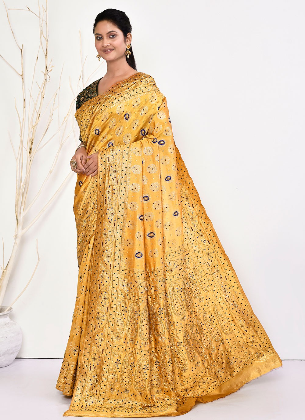 Contemporary Hand Embroidery Georgette Saree - S5499