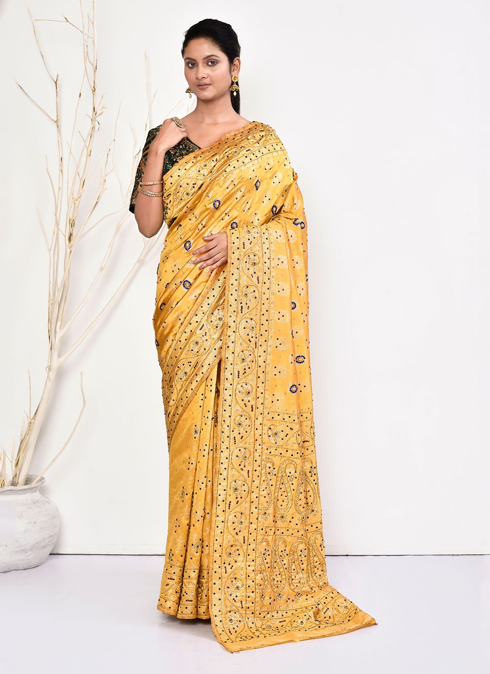 Contemporary Hand Embroidery Georgette Saree - S5499