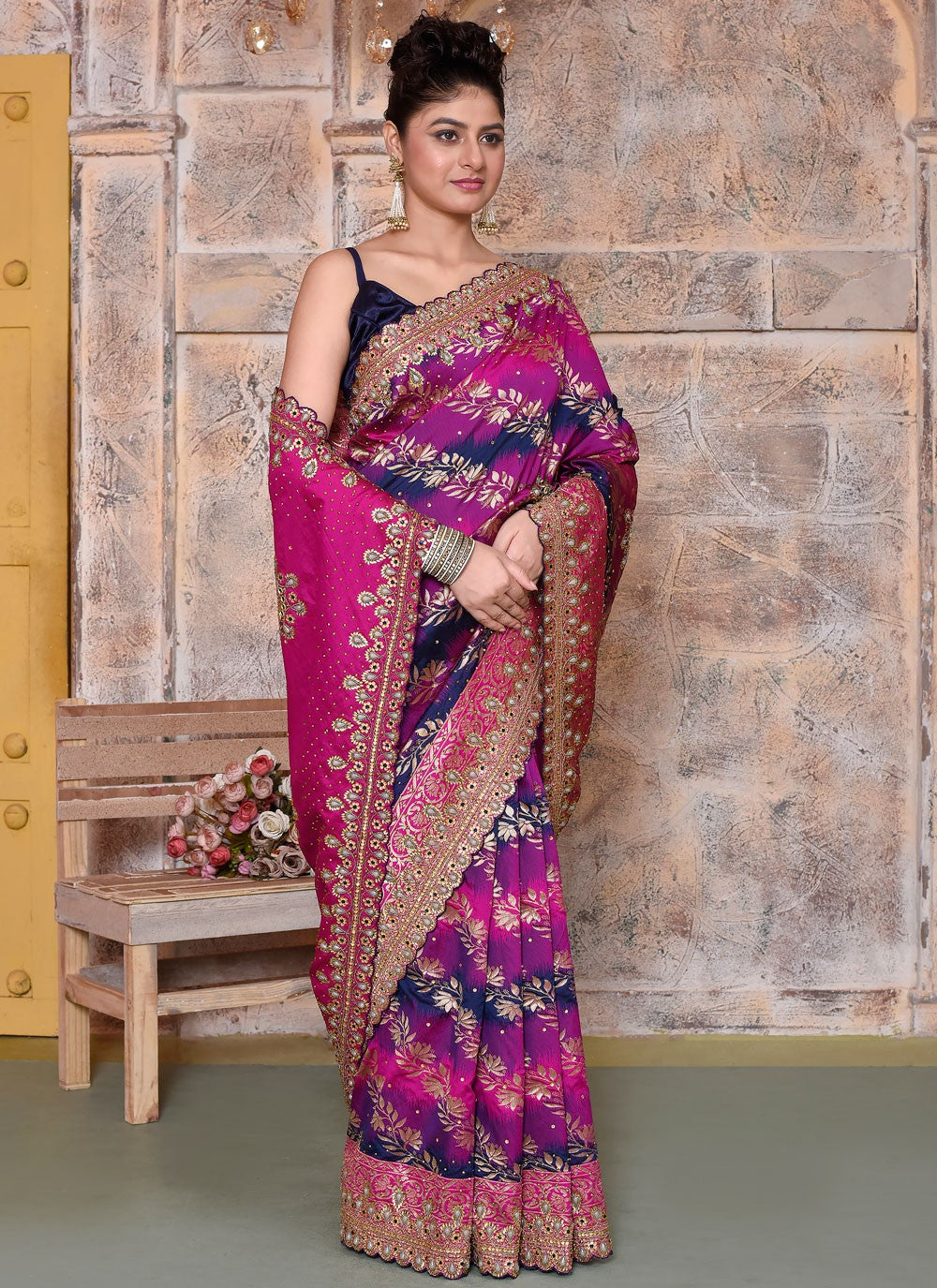 Classic Embroidered Net Saree - S7828