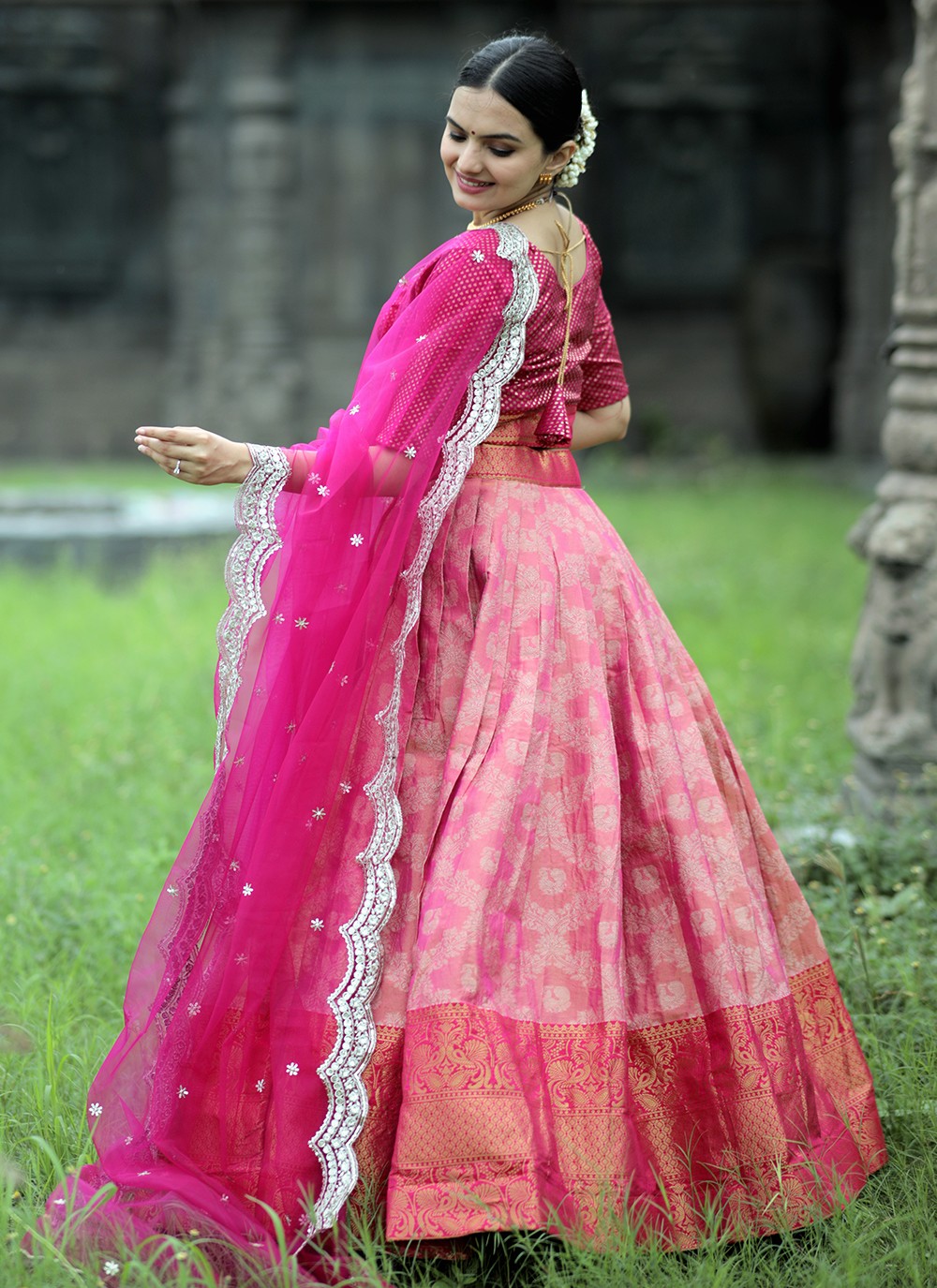 Weaving Zari Kanjivaram Silk A - Line Lehenga - L1063