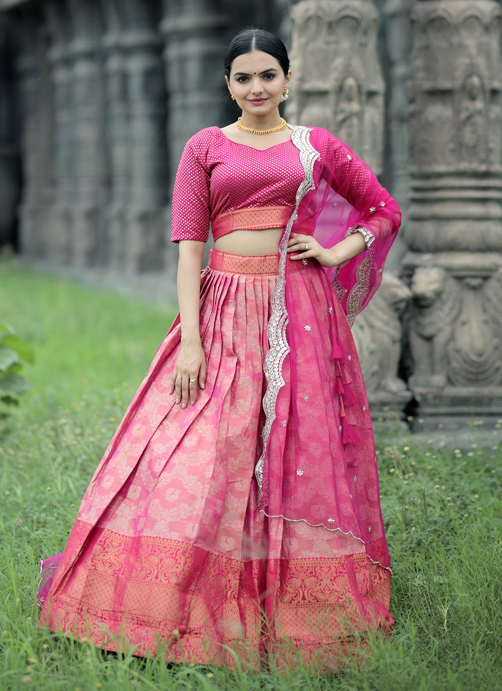 Weaving Zari Kanjivaram Silk A - Line Lehenga - L1063