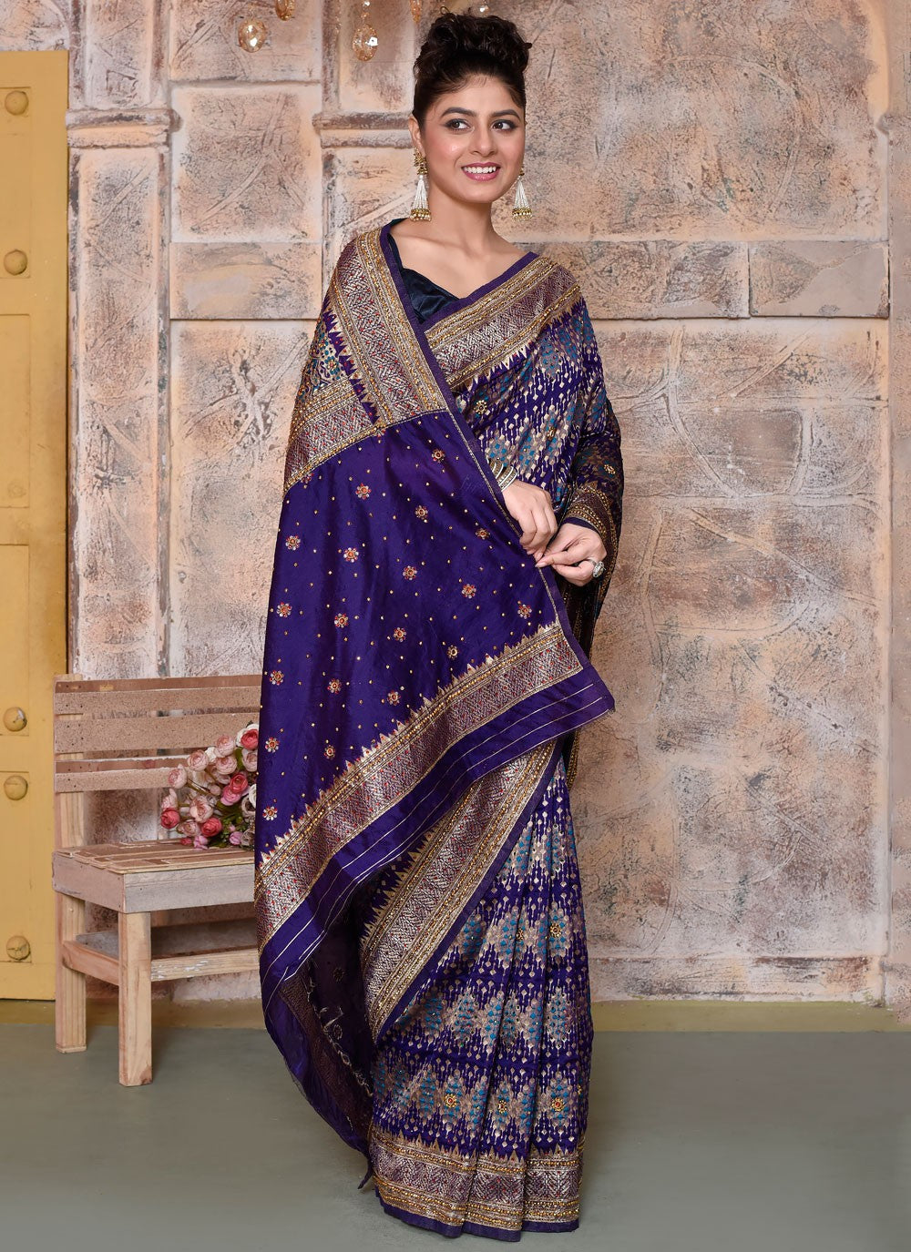 Classic Embroidered Net Saree - S7828