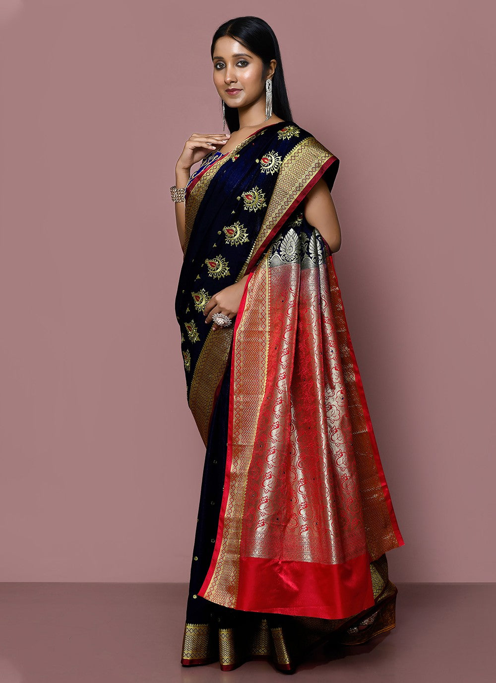 Contemporary Embroidered Silk Saree - S3349