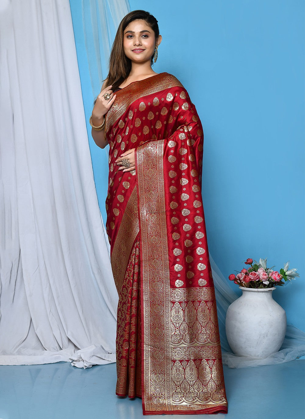 Contemporary Embroidered Silk Saree - S3349