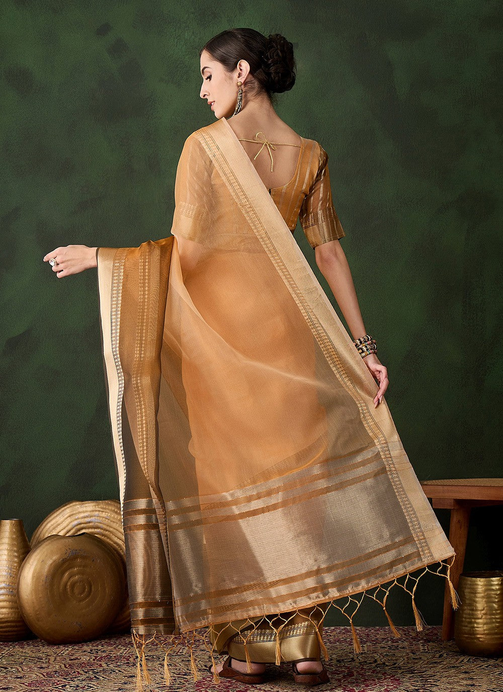 Classic Jacquard Work Khadi, Organza Wine Saree - S10824