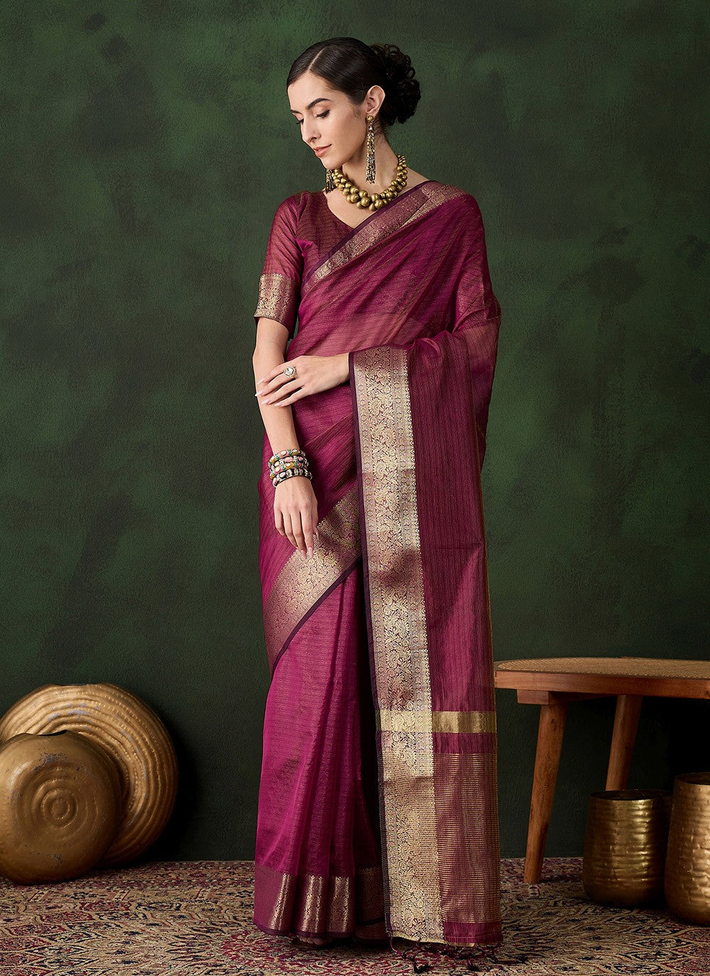 Trendy Jacquard Work Khadi, Organza Saree - S10491