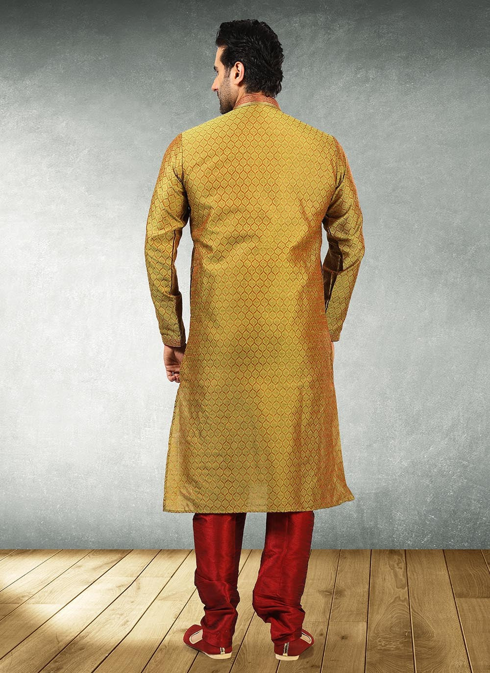 Jacquard Work Brocade, Jacquard Silk Khaki Kurta Pyjama - M2186