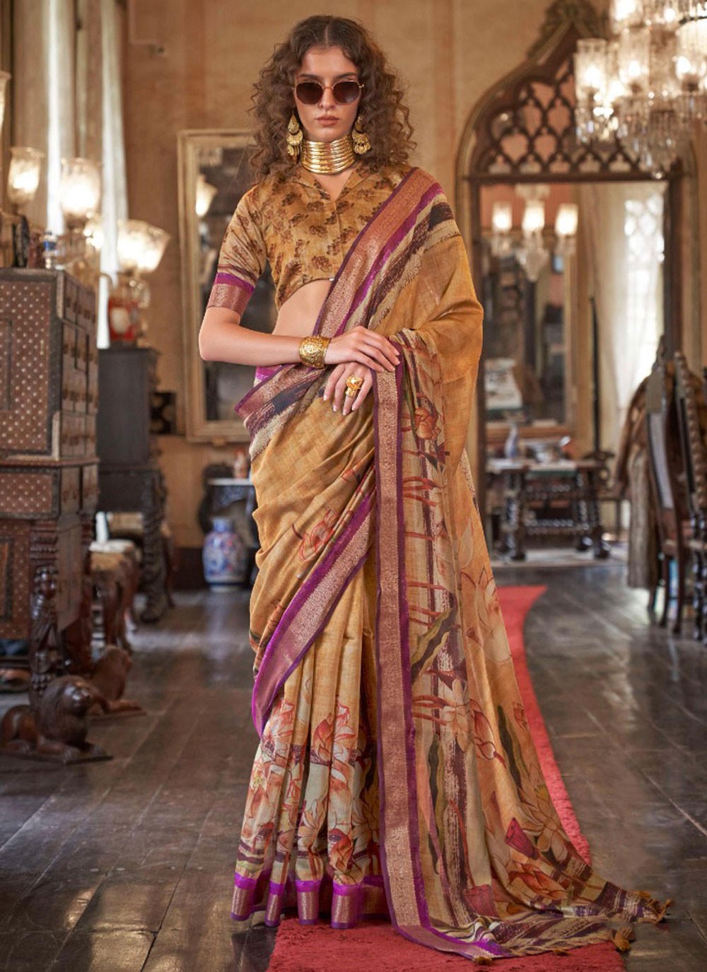 Classic Digital Print Silk, Viscose Saree - S8978