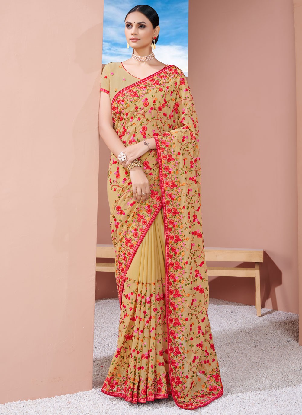 Classic Embroidered Georgette Saree - S9764