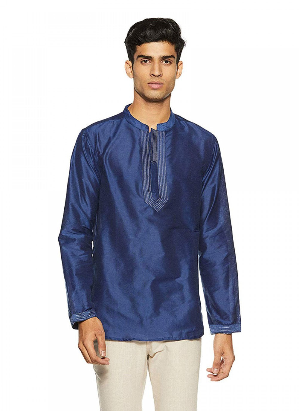 Embroidered Art Dupion Silk Navy Blue Kurta - M1197