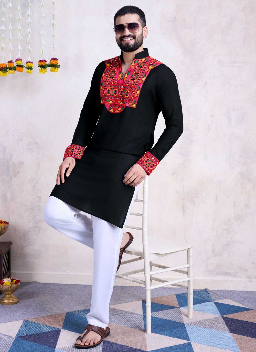 Fancy Work Rayon Black Kurta - M8535