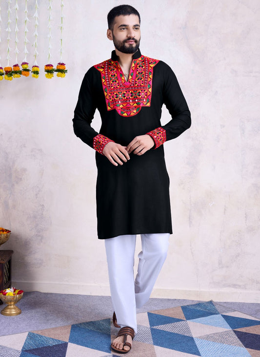 Fancy Work Rayon Black Kurta - M8535