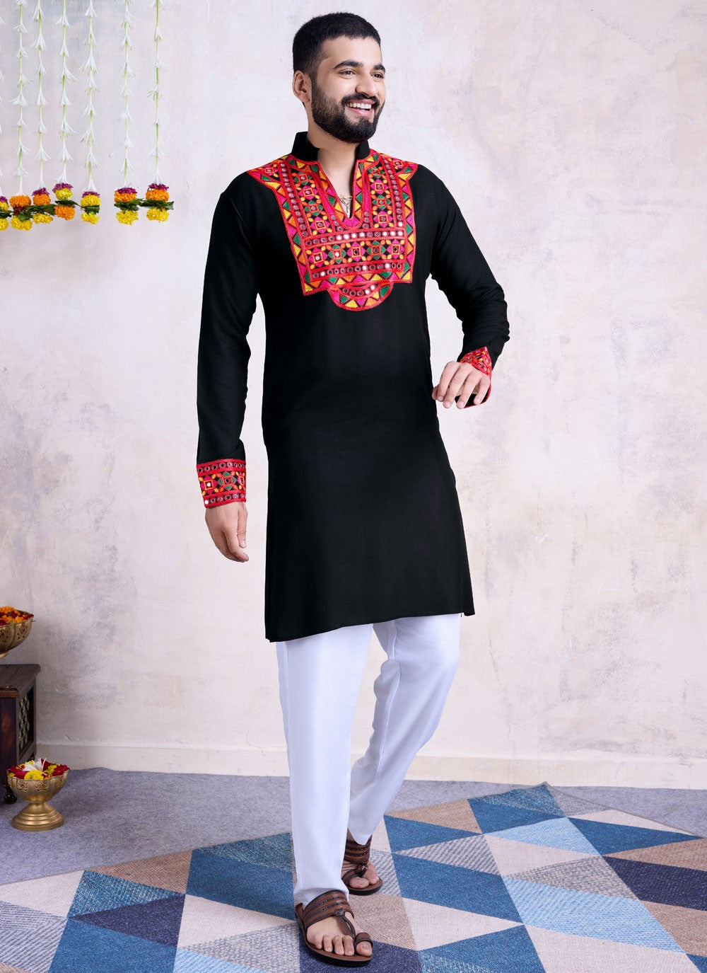 Fancy Work Rayon Black Kurta - M8535