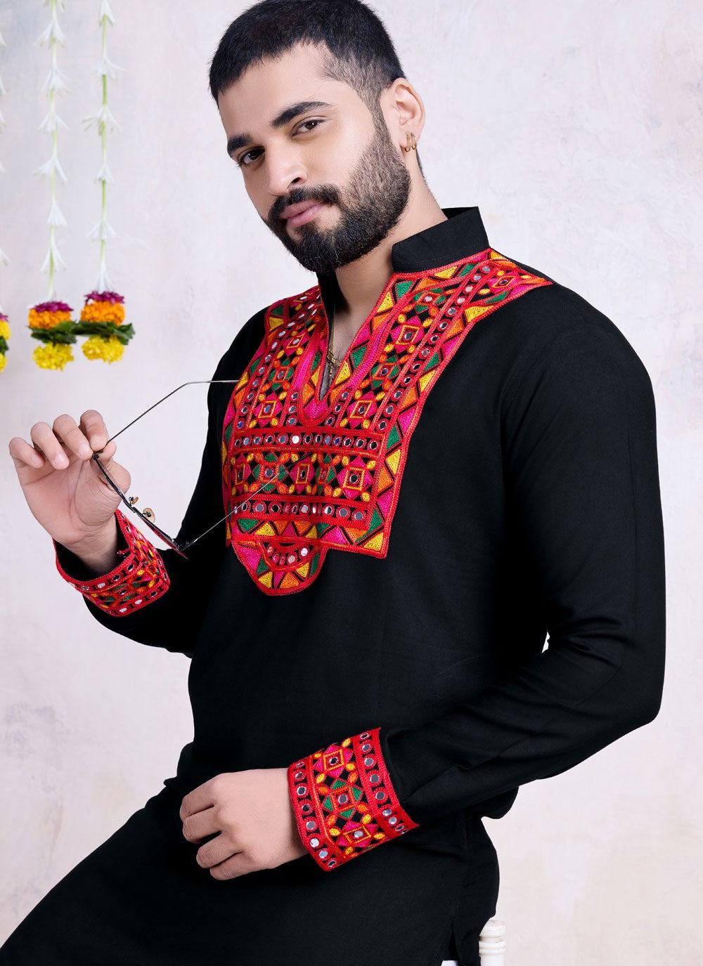 Fancy Work Rayon Black Kurta - M8535