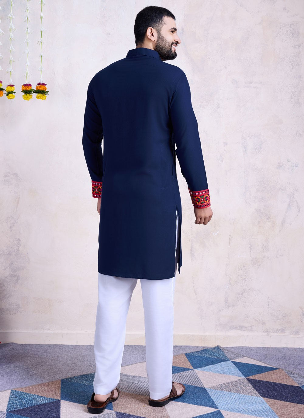 Fancy Work Rayon Navy Blue Kurta - M8536