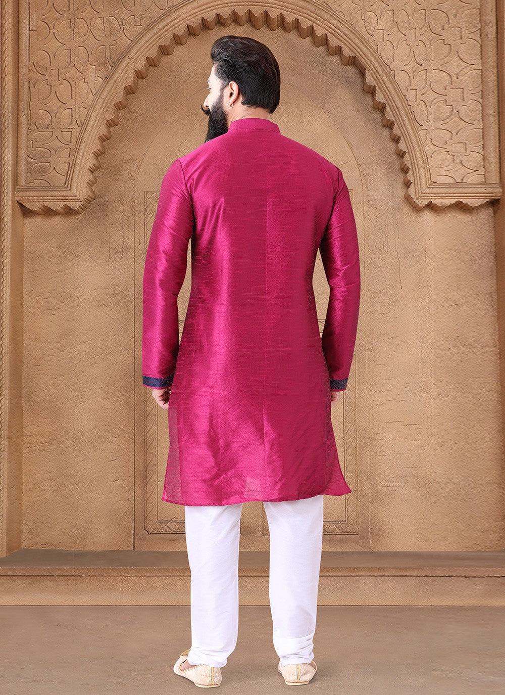 Fancy Work Silk Hot Pink Kurta - M7663