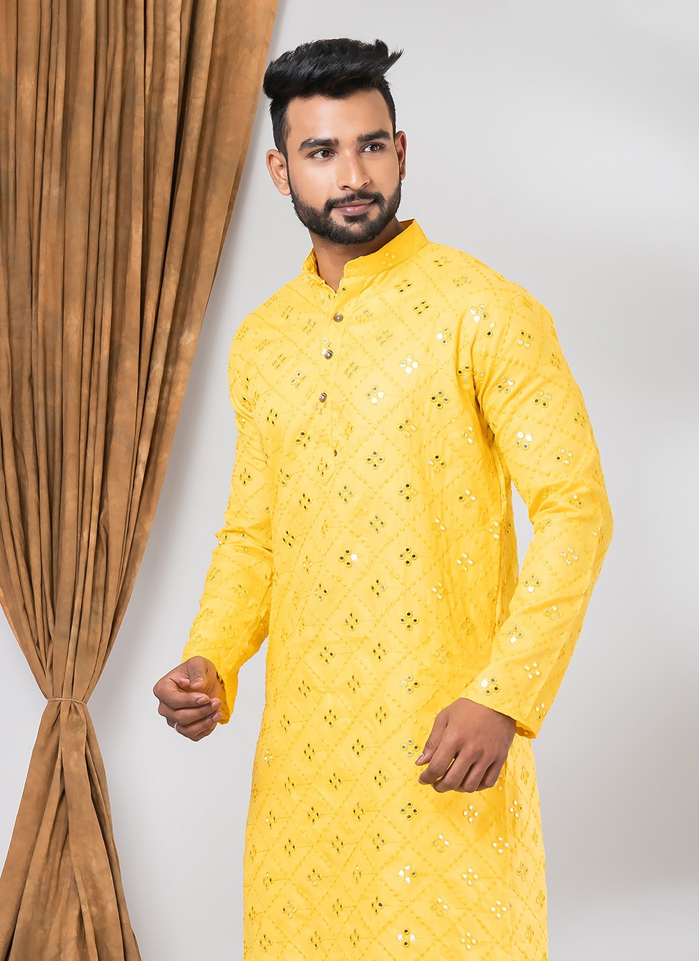 Mirror Cotton Yellow Kurta - M7823