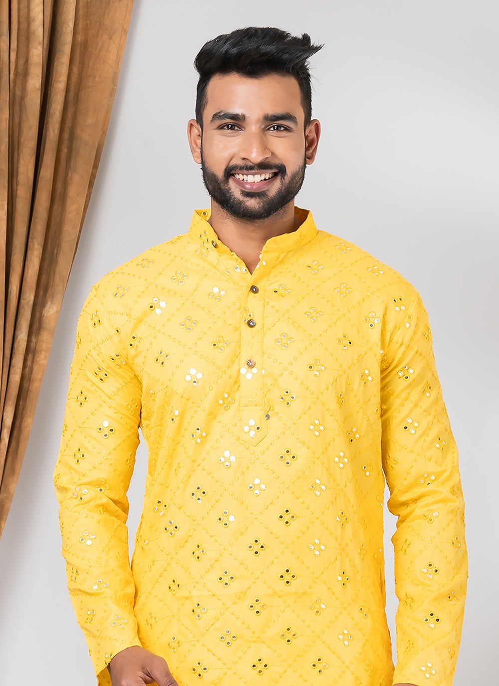 Mirror Cotton Yellow Kurta - M7823