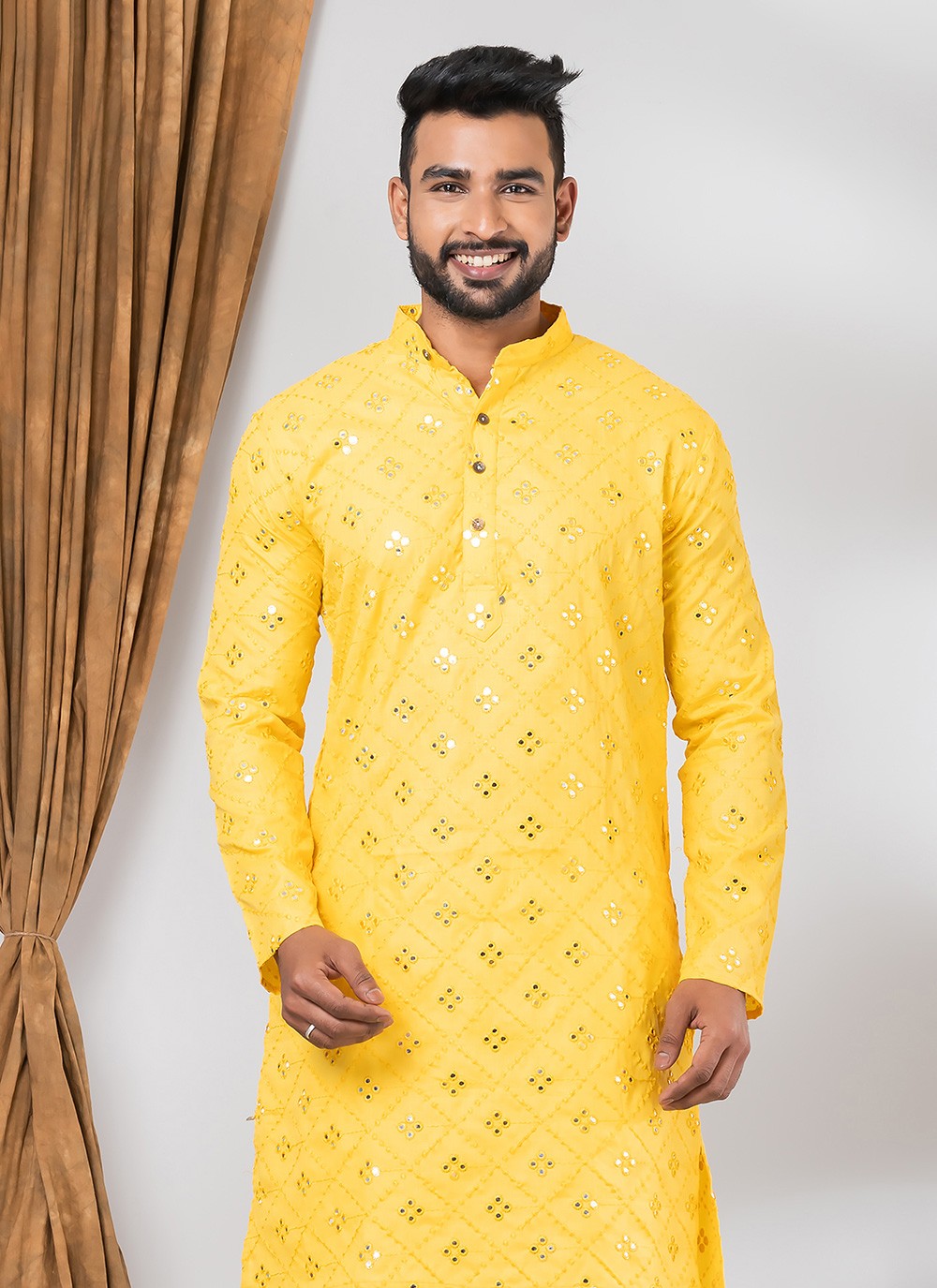 Mirror Cotton Yellow Kurta - M7823