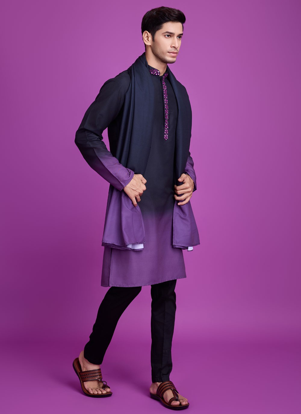 Mirror Rayon Lavender, Navy Blue Kurta - M8313