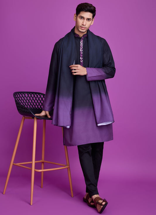 Mirror Rayon Lavender, Navy Blue Kurta - M8313