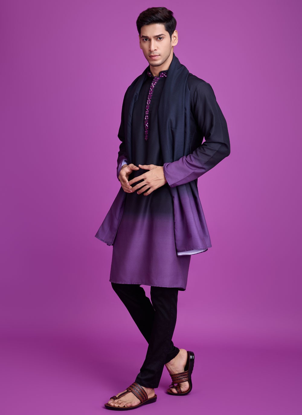 Mirror Rayon Lavender, Navy Blue Kurta - M8313