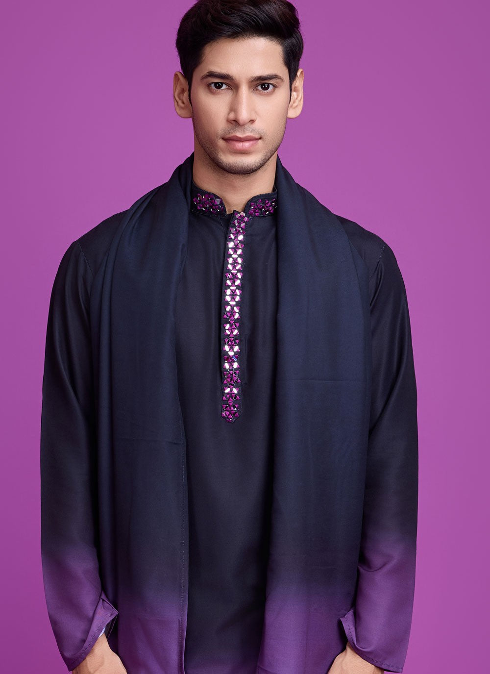 Mirror Rayon Lavender, Navy Blue Kurta - M8313