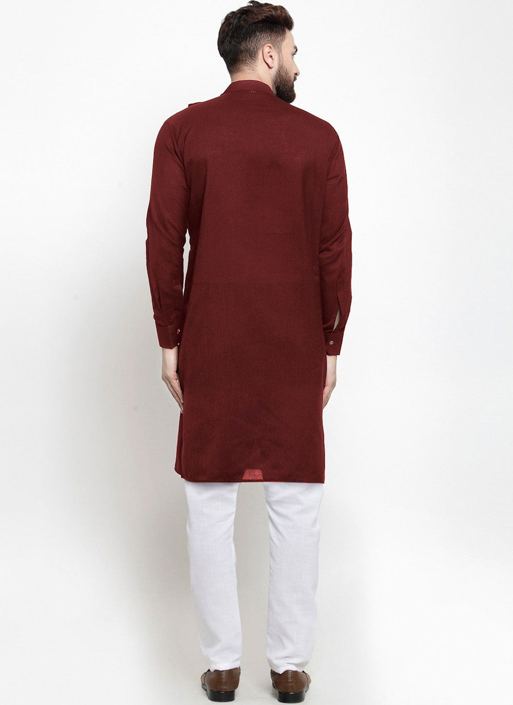 Buttons Blended Cotton Maroon Kurta Pyjama - M4509