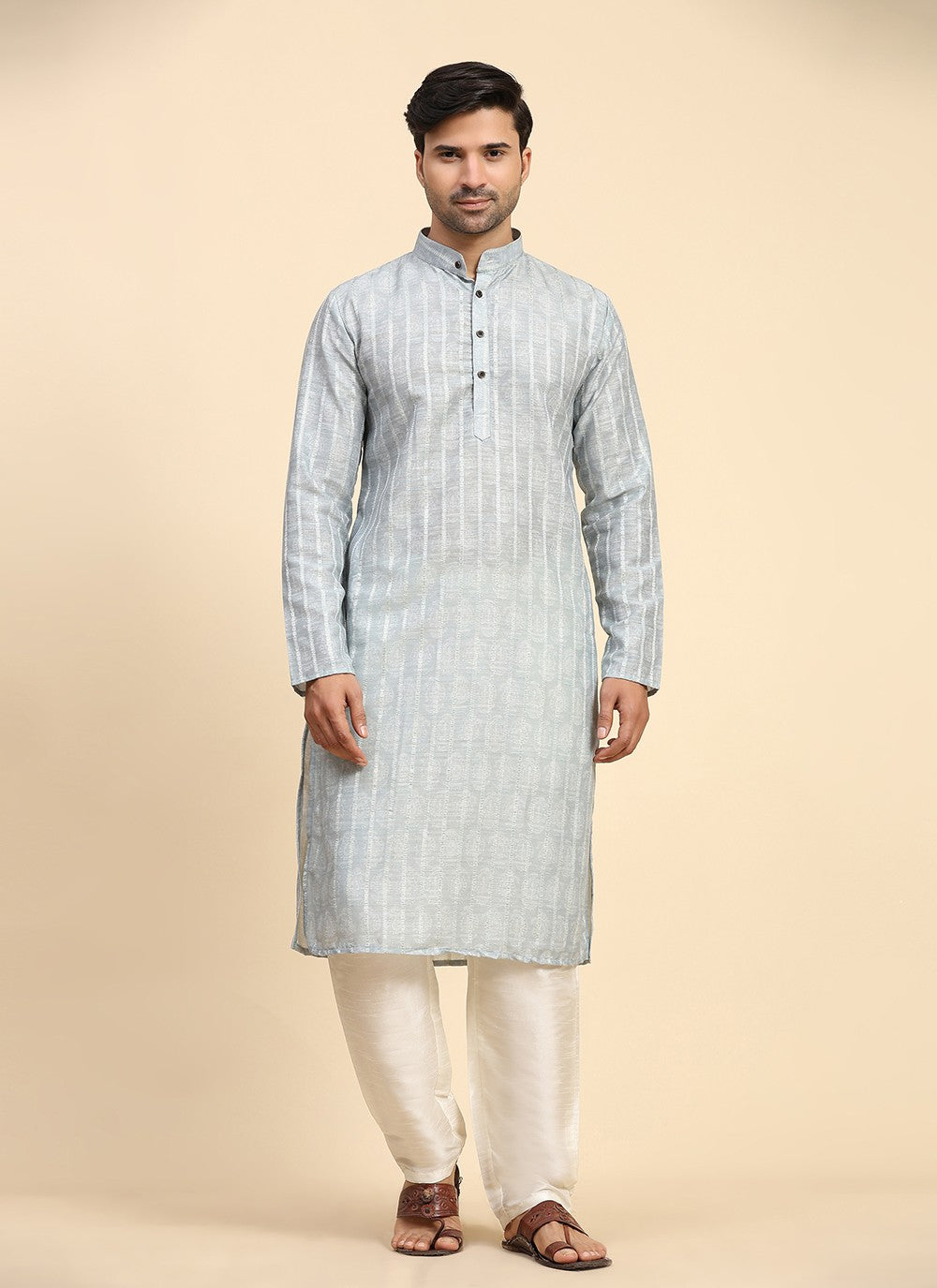 Digital Print Cotton Grey Kurta Pyjama - M8143