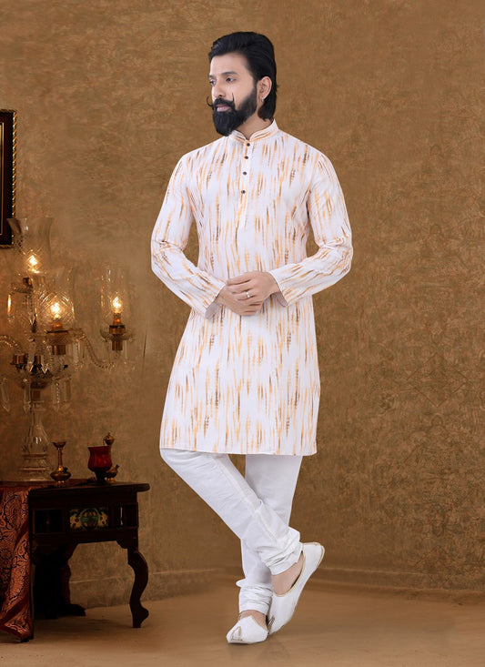 Digital Print Cotton Off White Kurta Pyjama - M3952