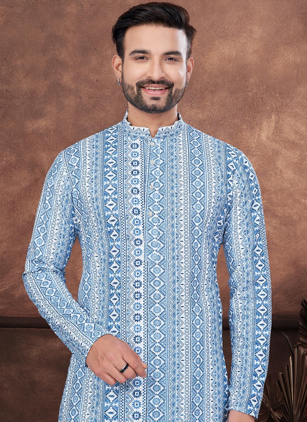 Digital Print Rayon Blue Kurta Pyjama - M8700