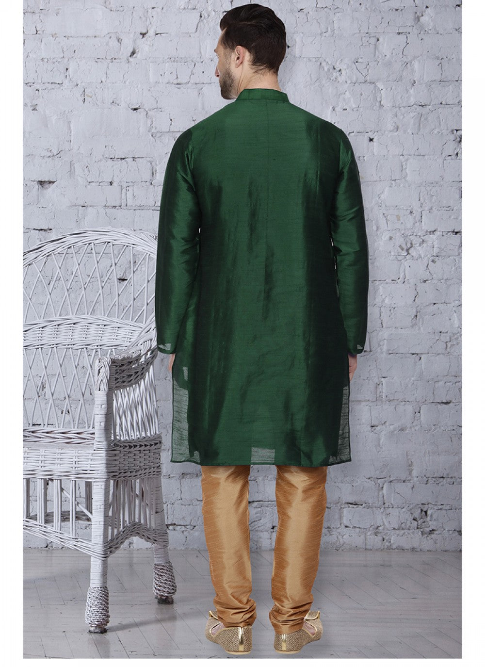 Embroidered Art Dupion Silk Green Kurta Pyjama - M1507