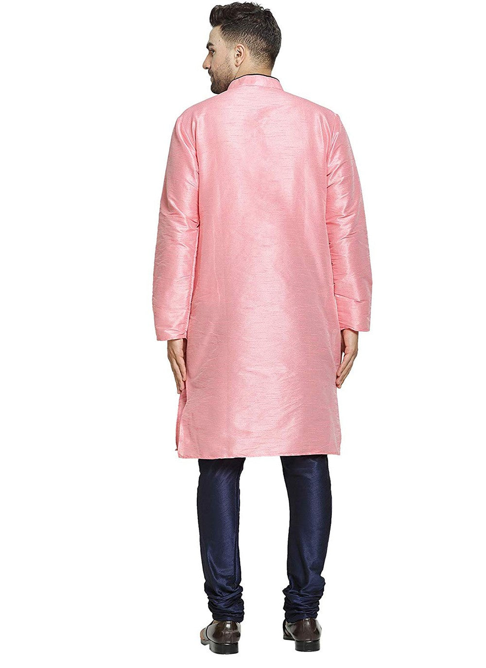 Embroidered Art Dupion Silk Pink Kurta Pyjama - M3503