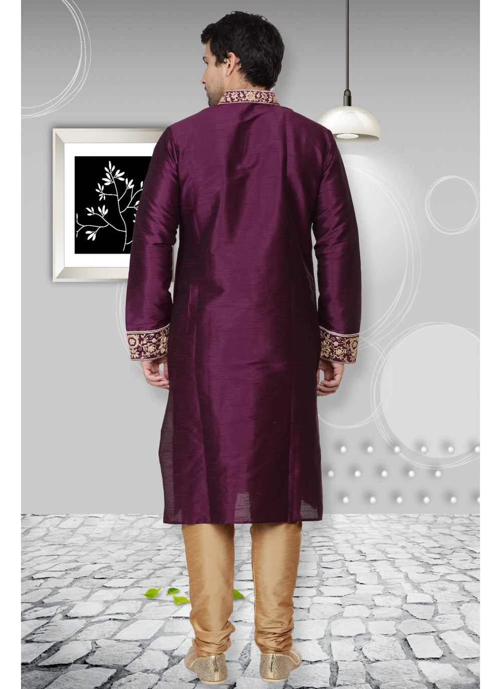 Embroidered Art Dupion Silk Purple Kurta Pyjama - M1103