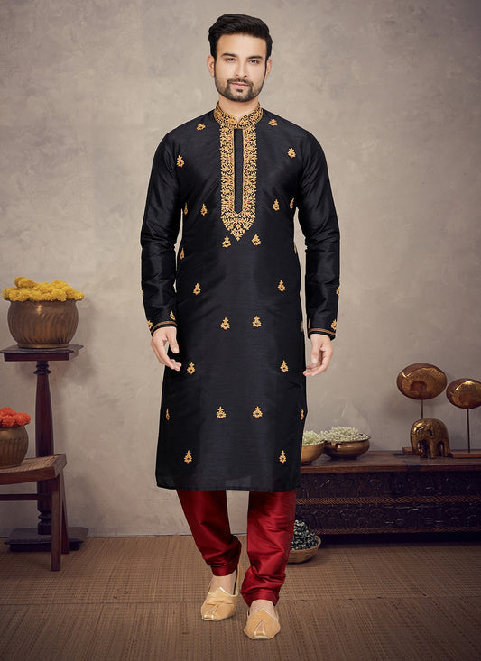 Embroidered Art Silk Black Kurta Pyjama - M5868