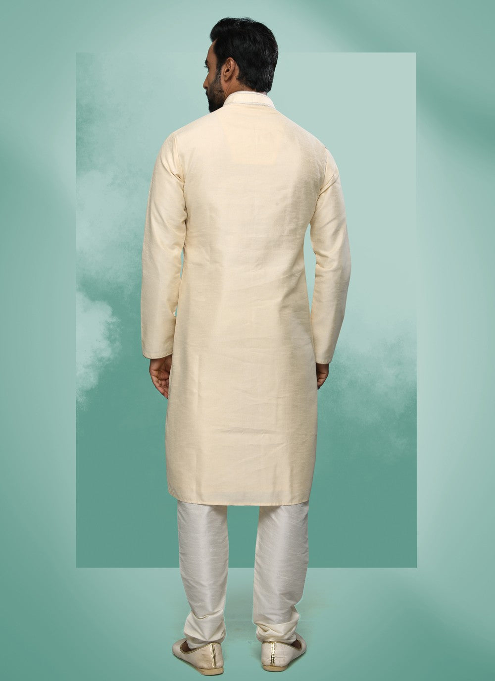 Embroidered Art Silk Cream Kurta Pyjama - M4373