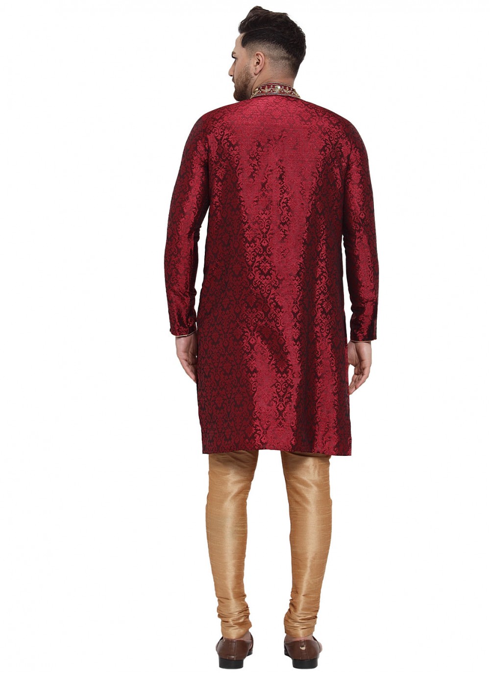 Embroidered Banarasi Silk Maroon Kurta Pyjama - M1616