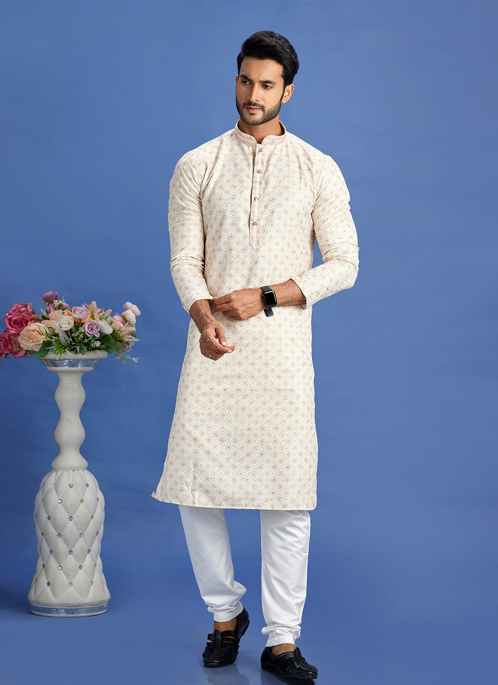 Digital Print Cotton Beige Kurta Pyjama - M6941