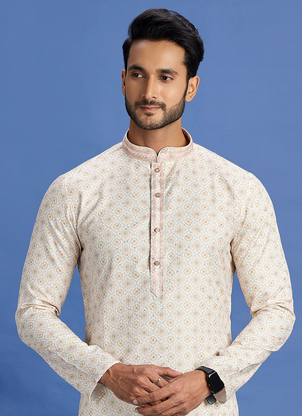 Digital Print Cotton Beige Kurta Pyjama - M6941