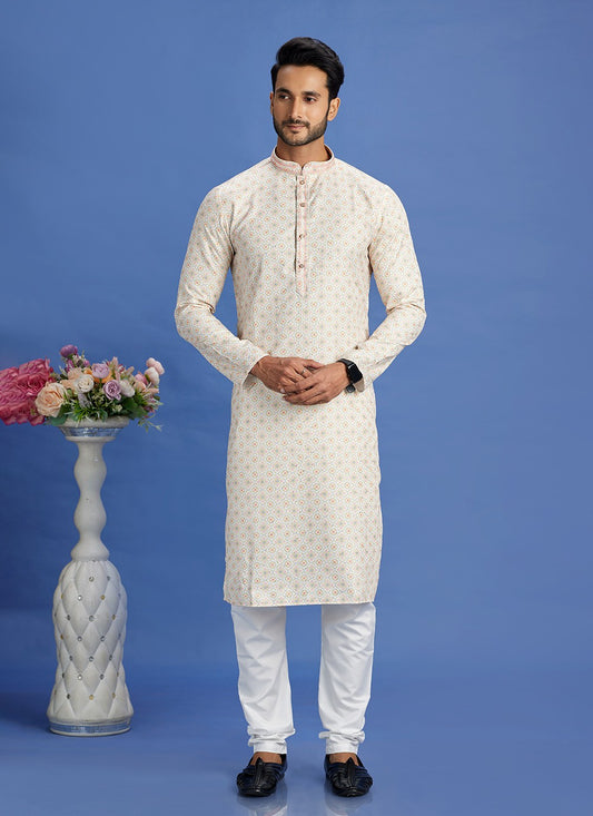 Digital Print Cotton Beige Kurta Pyjama - M6941