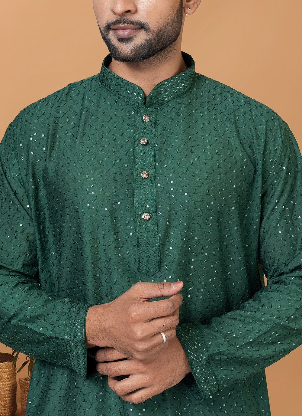 Embroidered Cotton , Viscose Green Kurta Pyjama - M6255