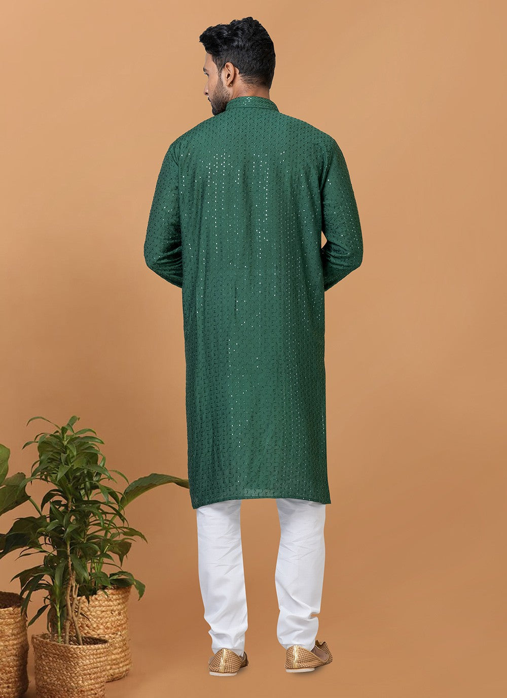 Embroidered Cotton , Viscose Green Kurta Pyjama - M6255