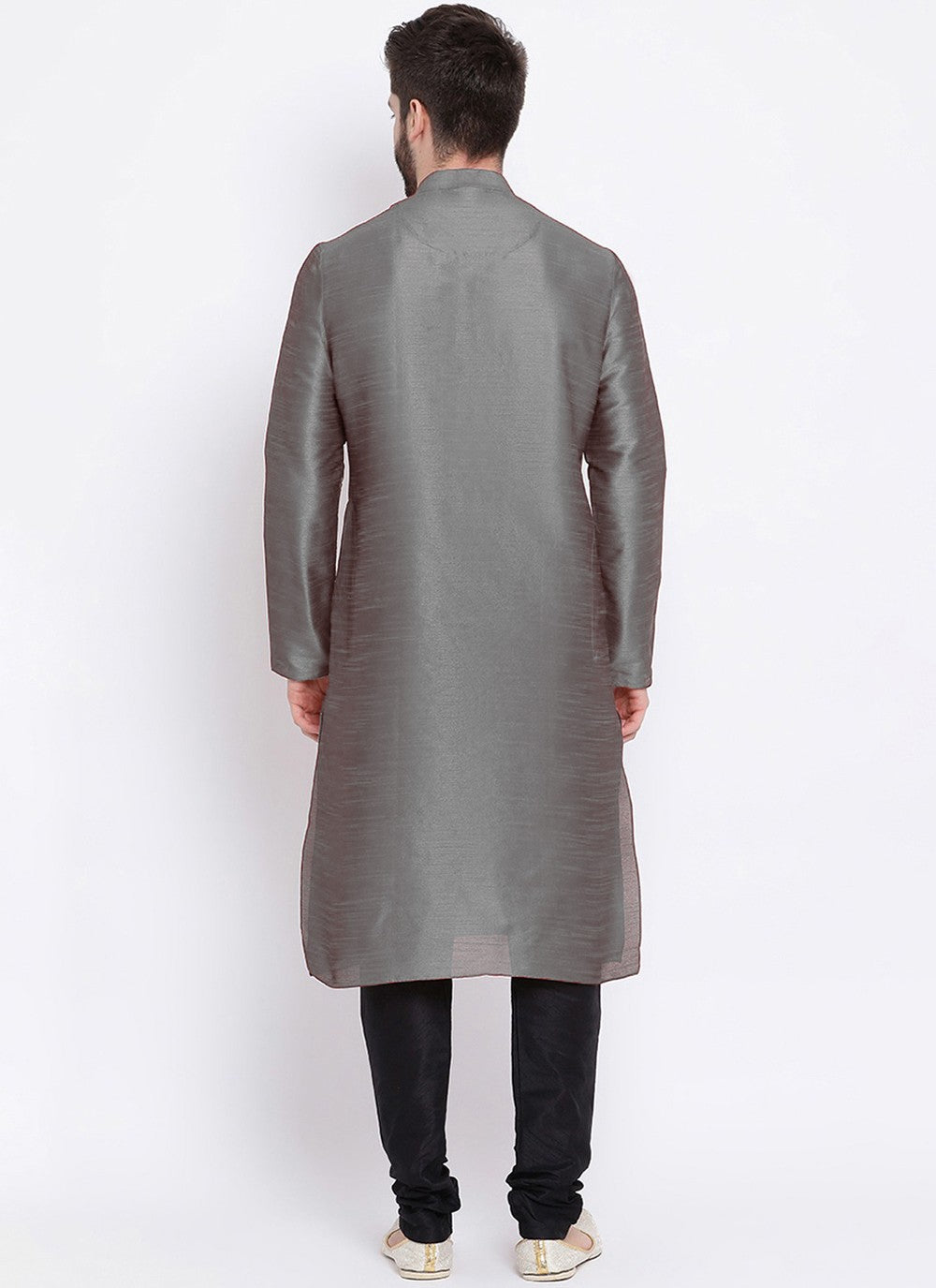 Embroidered Dupion Silk Grey Kurta Pyjama - M2292